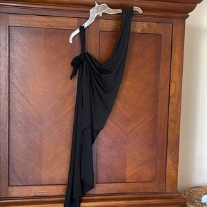 One shoulder black wrap dress